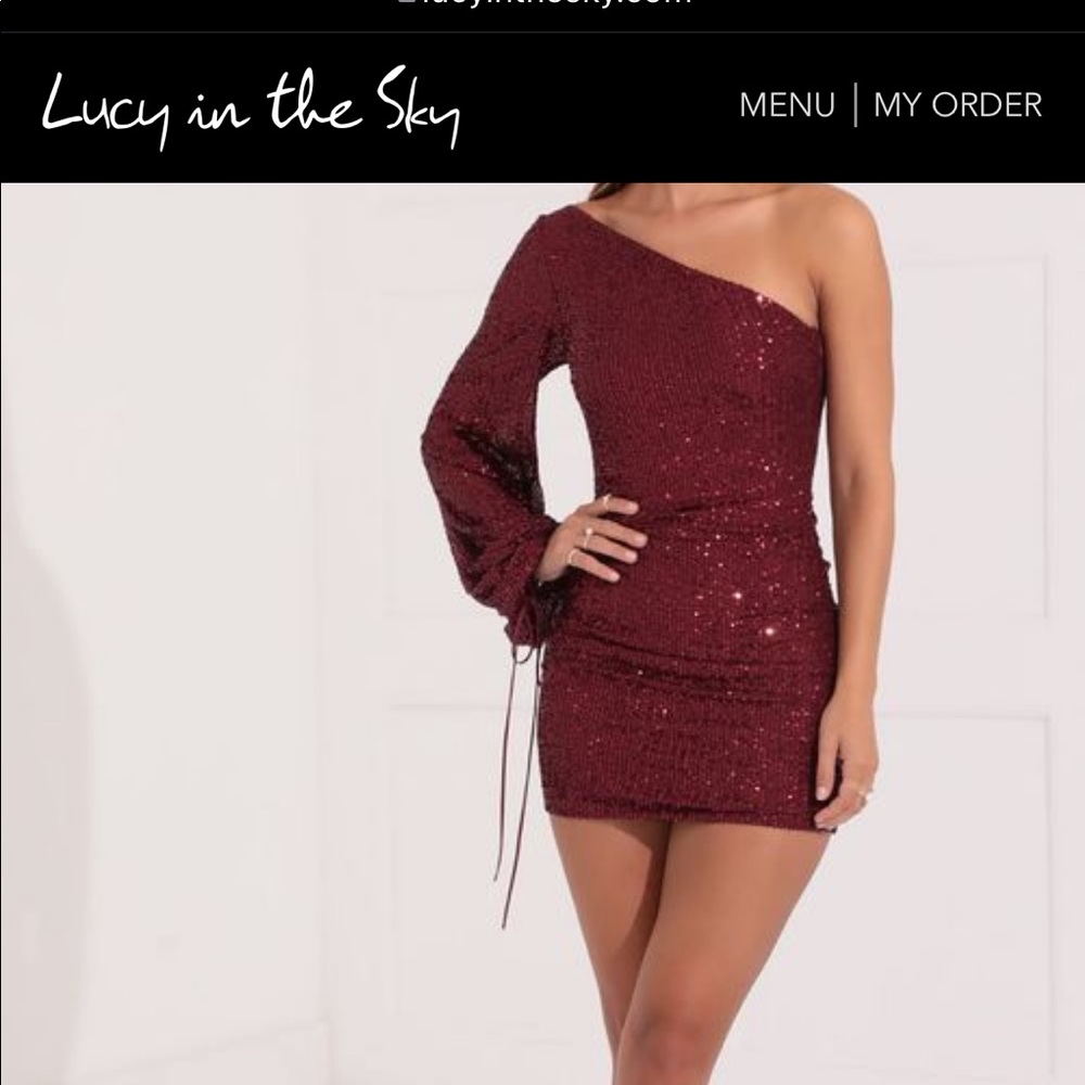 Cindy Lou One Shoulder Sequin Dress in Burgundy.  Brand new never worn.